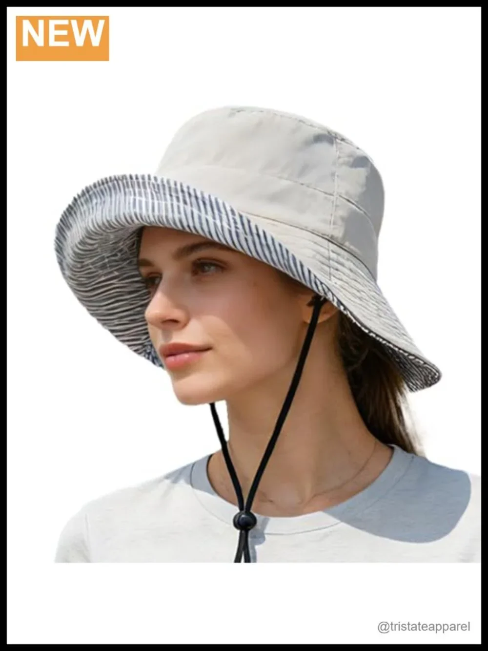 Reversible Sun Hat with Adjustable Brim - Striped Bucket Style, Foldable for
